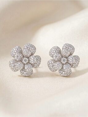 Flower Earrings | White Gold Plated | Swarovski Crystal | Women’s Bridal Jewelry
